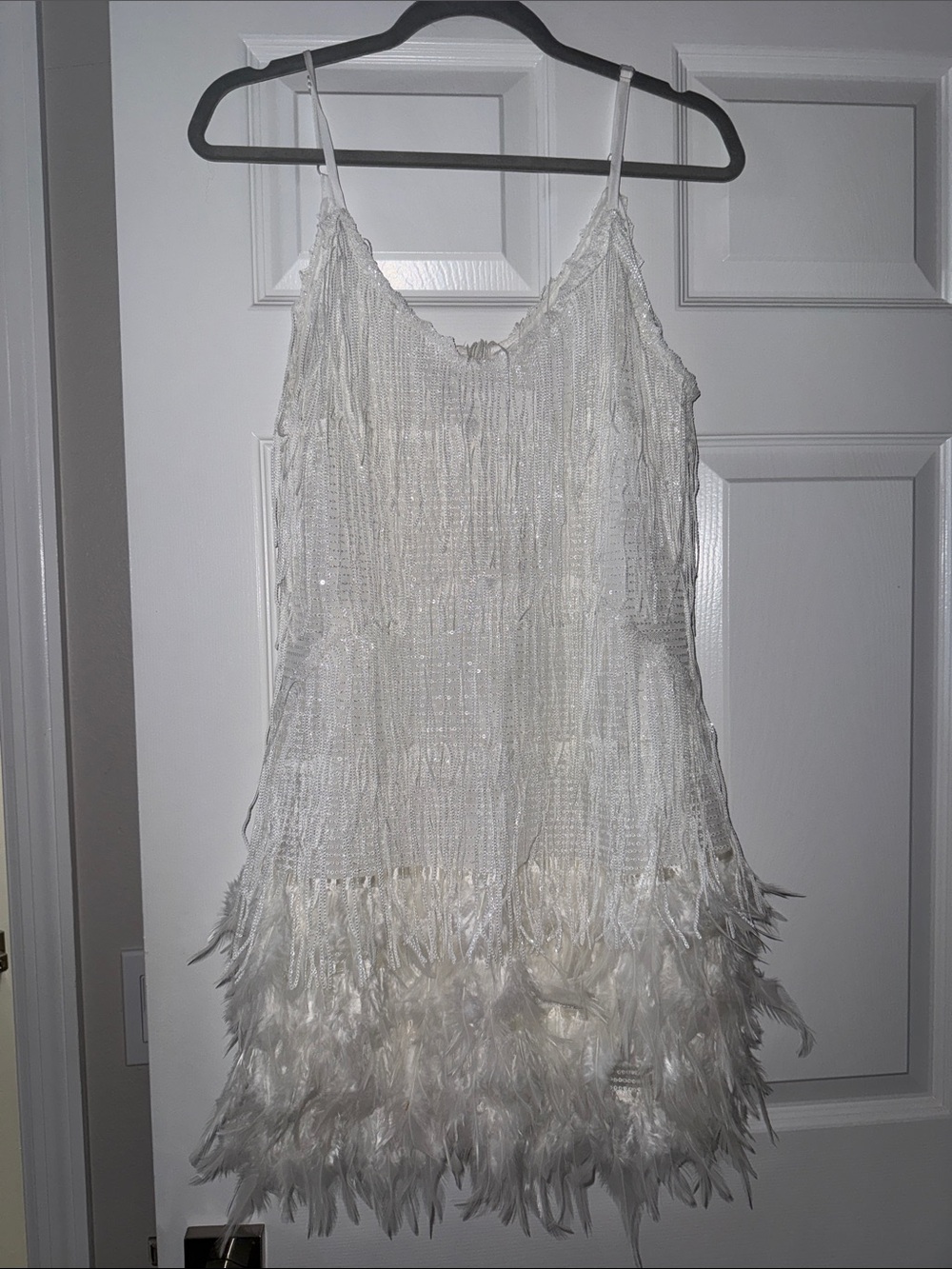 Source Unknown White Feathered Fringe Mini Dress